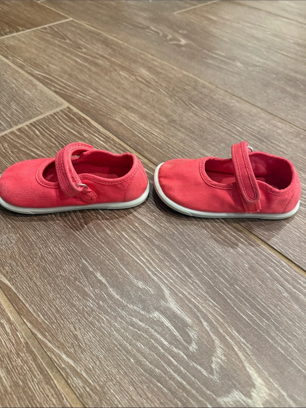 Zara Coral-Red Barefoot Canvas Mary Jane Shoes for Kids
